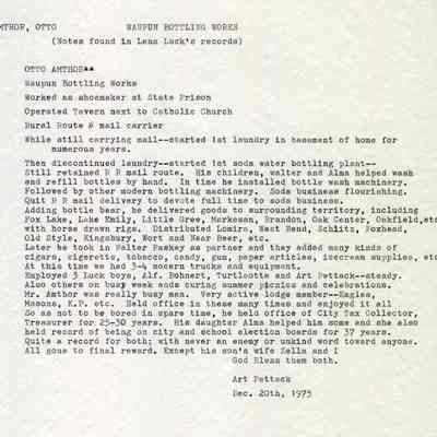 Business, Histories, Waupun Bottling Works, Otto Amthor