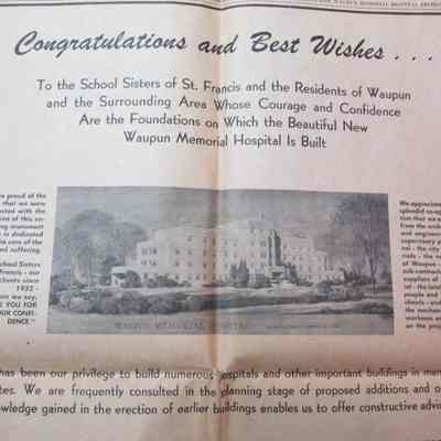 Back page of Leader-News - Waupun Memorial Hospital -1951