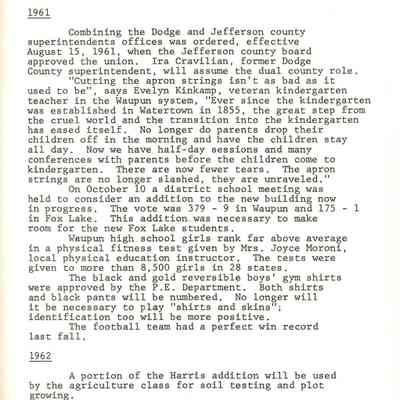 Page from book of History of Waupun Area Schools