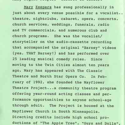 Mary Keepers performs.