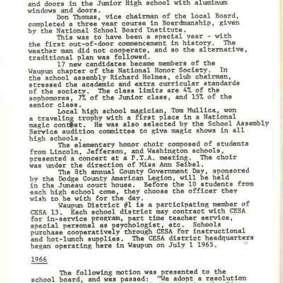 Page from book of History of Waupun Area Schools