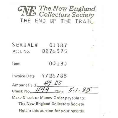 Receipt for first payment for 9" statue of End of the Trail