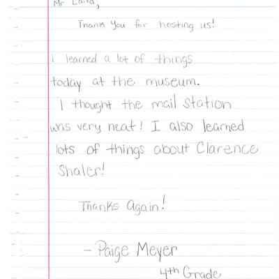 Thank letter from Paige Meyer