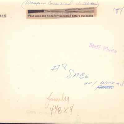 Info on back of photo of Paul Sage.