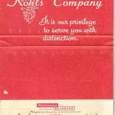 Kohls Company Funeral Home Matchbook.