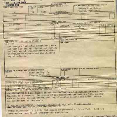 Military, Army Separation Qualification Record, Delwin Merril Boom