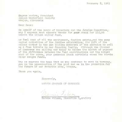 Letter, 125th Anniversary, 1964, Chamber of Commerce, Jubilee