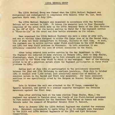 Military, Outline of the History of the 135th Medical Group