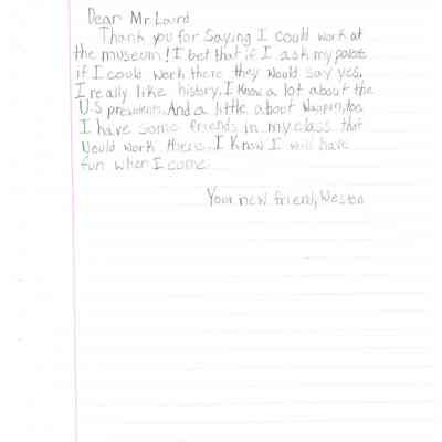 Thank you letter from Weston