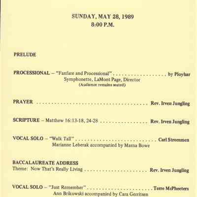 Waupun High School "Baccalaureate Service" (May 28 1989)