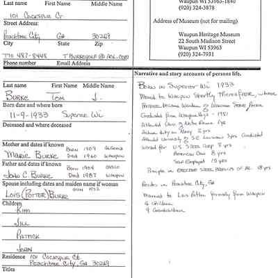 Biographical Sheet for Tom John Burke