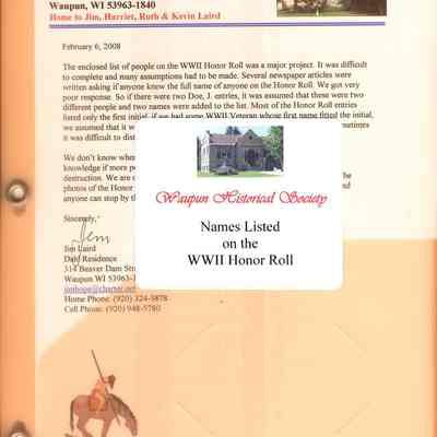 WWII, Honor Roll Inscriptions list