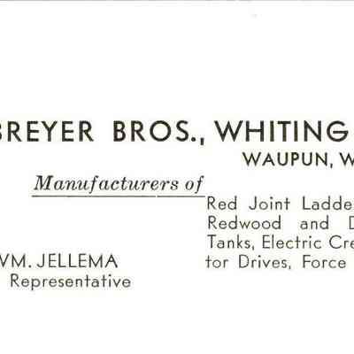 Card, Business or Trade - Breyer Bros., Whiting & Co.