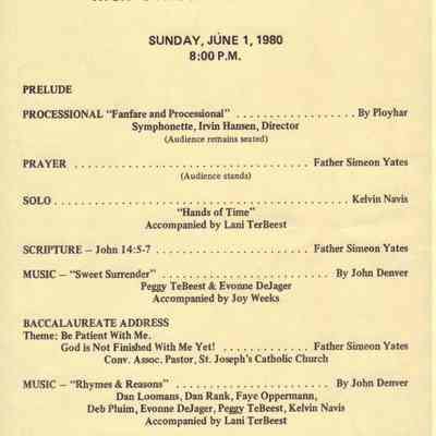 Waupun High School "Baccalaureate Service" (June 1 1980)