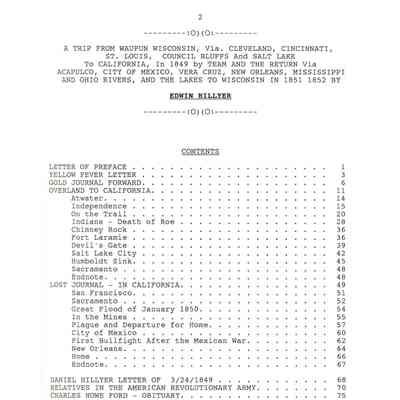 Contents of journal of Edwin Hillyer