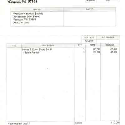 Waupun Chamber of Commerce Invoice