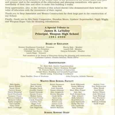 Back of Brochure - Acknowledgements