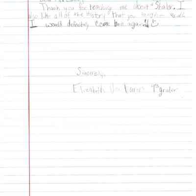 Thank you letter from Elizabeth VanBuren