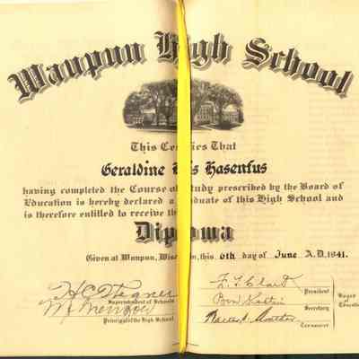 Diploma for Geraldine Lois Hasenfus of 1941