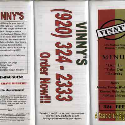 Menu: Vinny's, A Taste of the Big City