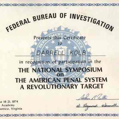 Certificate, FBI, The American Penal System, Darrell Kolb