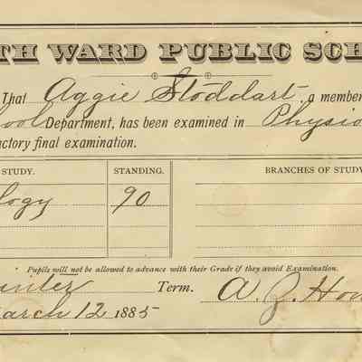 North Ward Public School Report Card, 1885, Aggie Stoddart