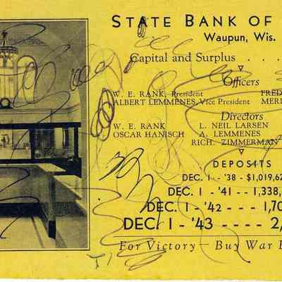 Advertising Blotter, State Bank of Waupun