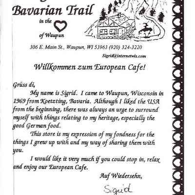 Menu, Sigrid's Bavarian Trail