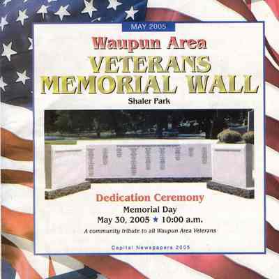 Program, Waupun Area Veterans Memorial Wall, Dedication Ceremony, 2005