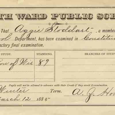 North Ward Public School Report Card, 1885, Aggie Stoddart