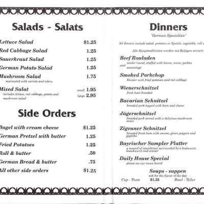 Sigrid's Bavarian Trail menu.