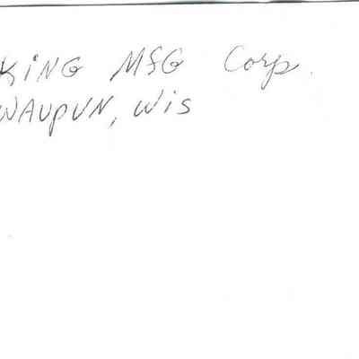 Back of photo of King Manufacturing Corporation