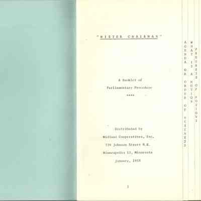 Inside cover, "Mister Chairman"