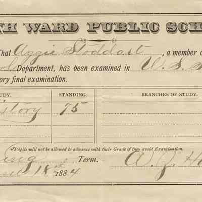 North Ward Public School Report Card, 1884, Aggie Stoddart