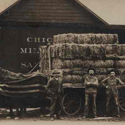 Postcard, Hay Wagon by Depot, Johnson