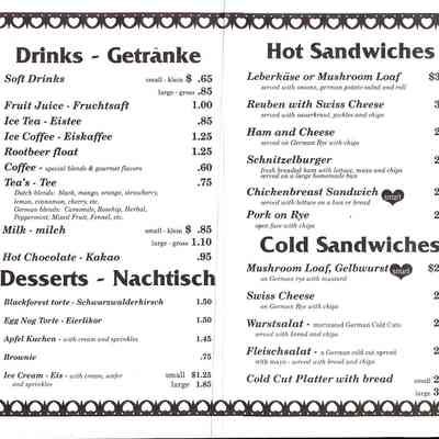 Sigrid's Bavarian Trail menu.