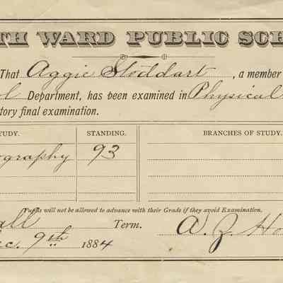 North Ward Public School Report Card, 1884, Aggie Stoddart