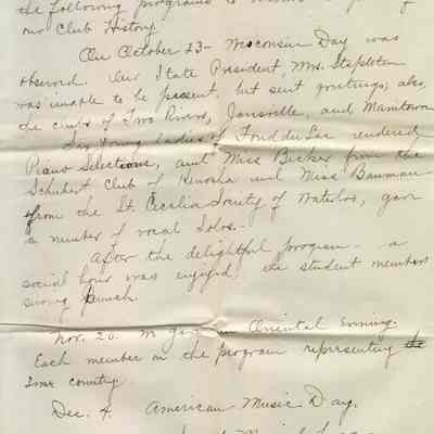 Philharmonic, Music Club, Historian's Report, April 9, 1917