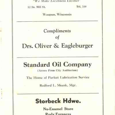 Page listing sponsors for Music Festival 1935