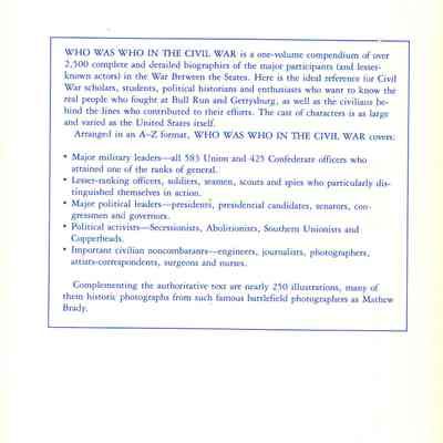 Back cover of book-WHO WAS WHO in the CIVIL WAR.