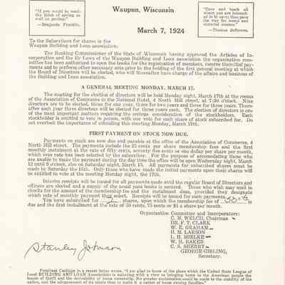 Historical info on Waupun Savings and Loan