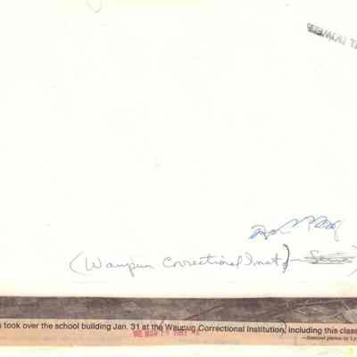 Info on back of photo during riots in Waupun prison