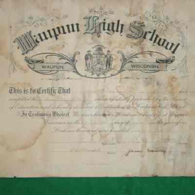 1912 Waupun High School Diploma, Anna Emilia Mielke