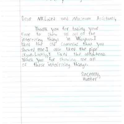 Thank you letter from Hunter