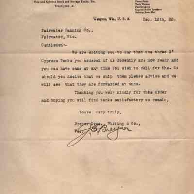 Letter, Breyer Bros., Whiting & Co