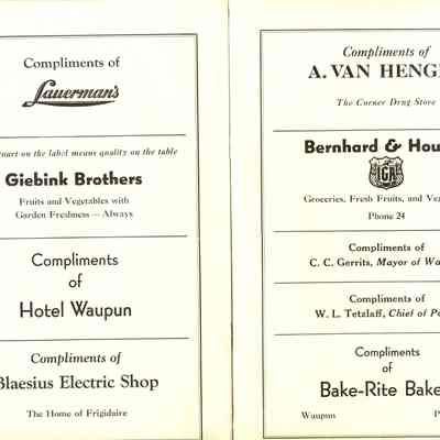 Sponsors page for Music Festival in Waupun-1935