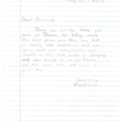 Thank you letter from Benjamin