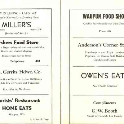 Sponsor page for Music Festival in Waupun-1935