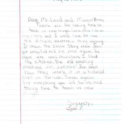 Thank you letter from Leah P.