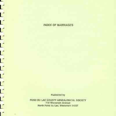 Genealogy, Book, Index of Marriages, Fond du Lac County
